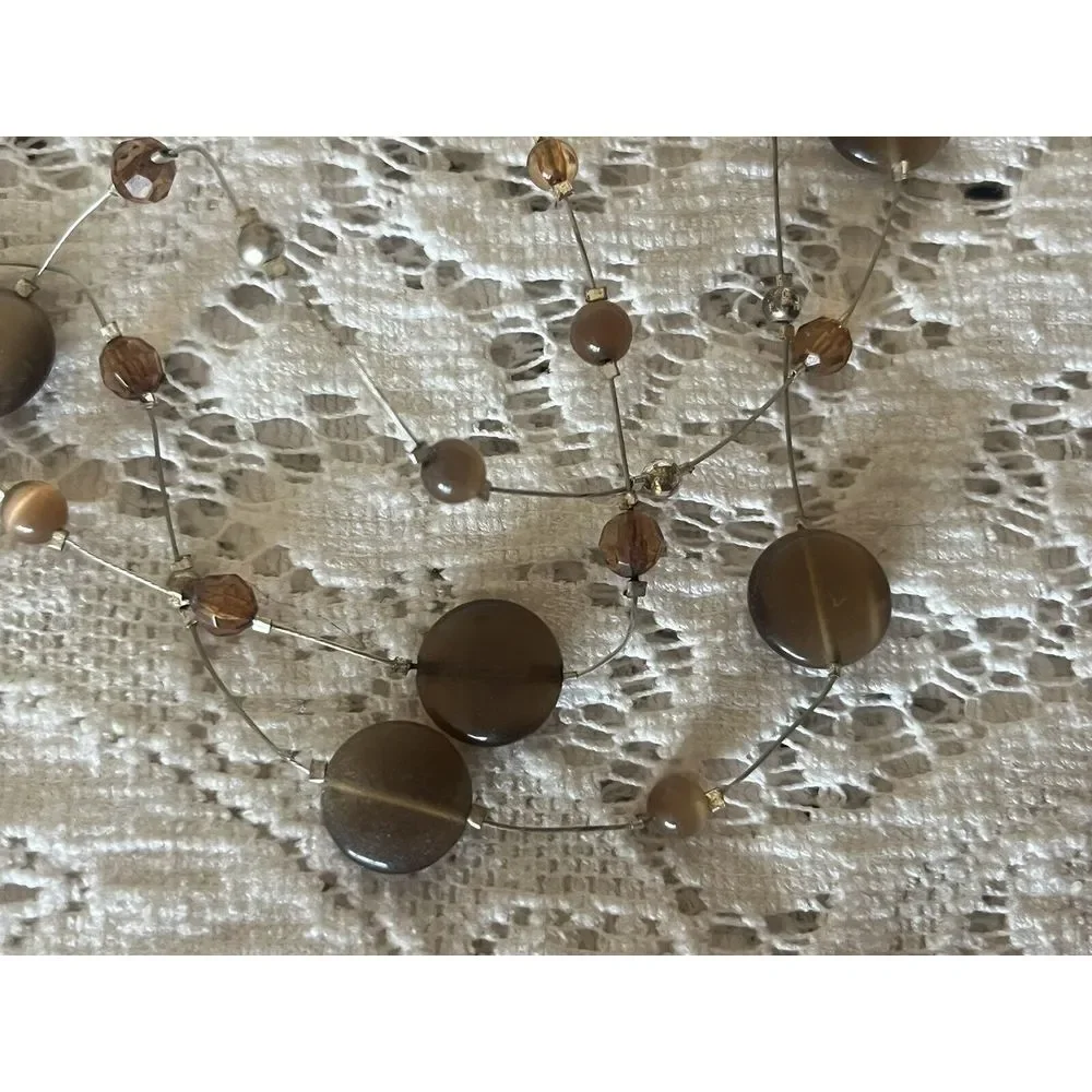 Set 2 Layered Beaded Gemstone Wire Choker‎ Necklaces Brown Blue Green Boho